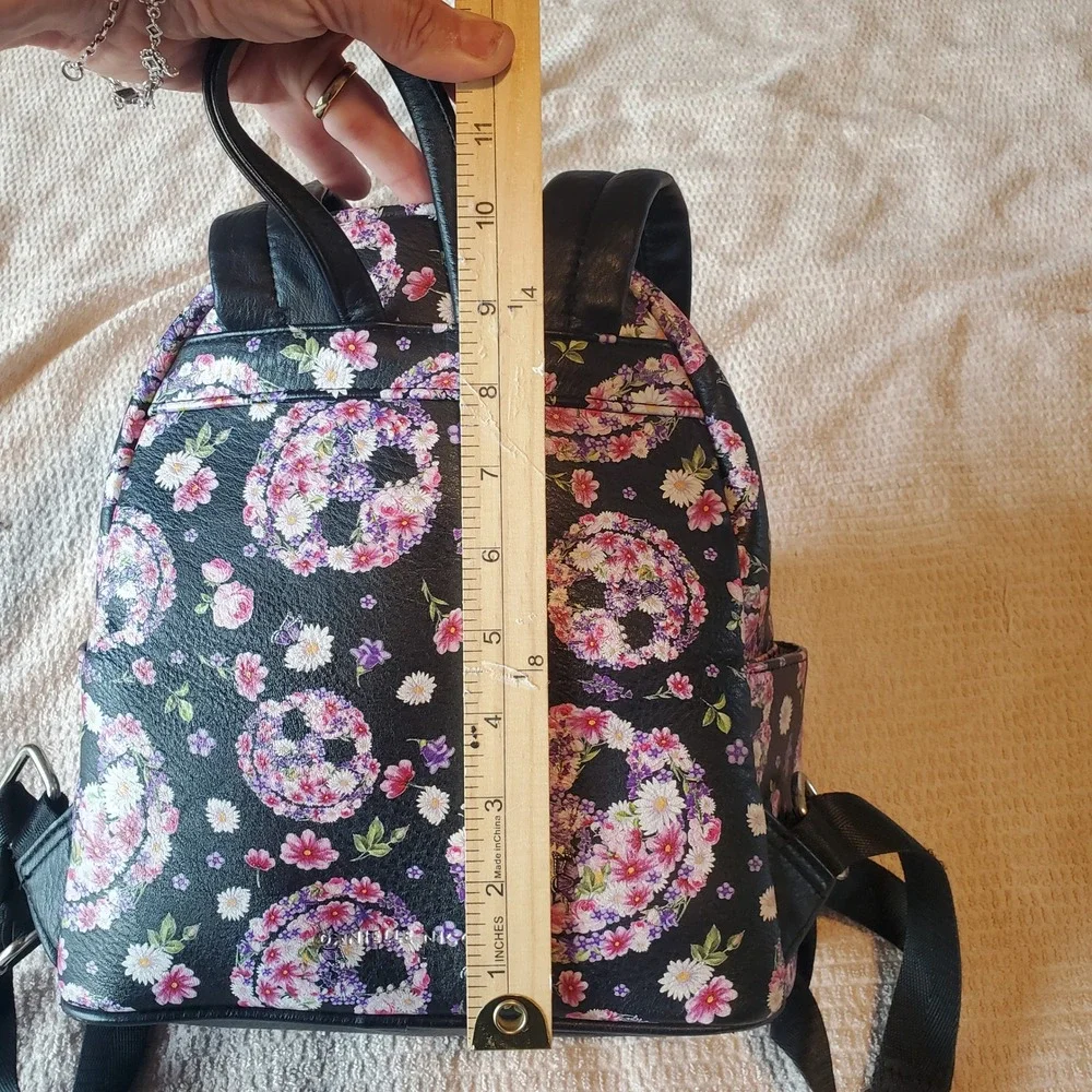Danielle Nicole Disney Floral Skull Mini Backpack Black Faux Leather Bag *read* - Picture 5 of 8
